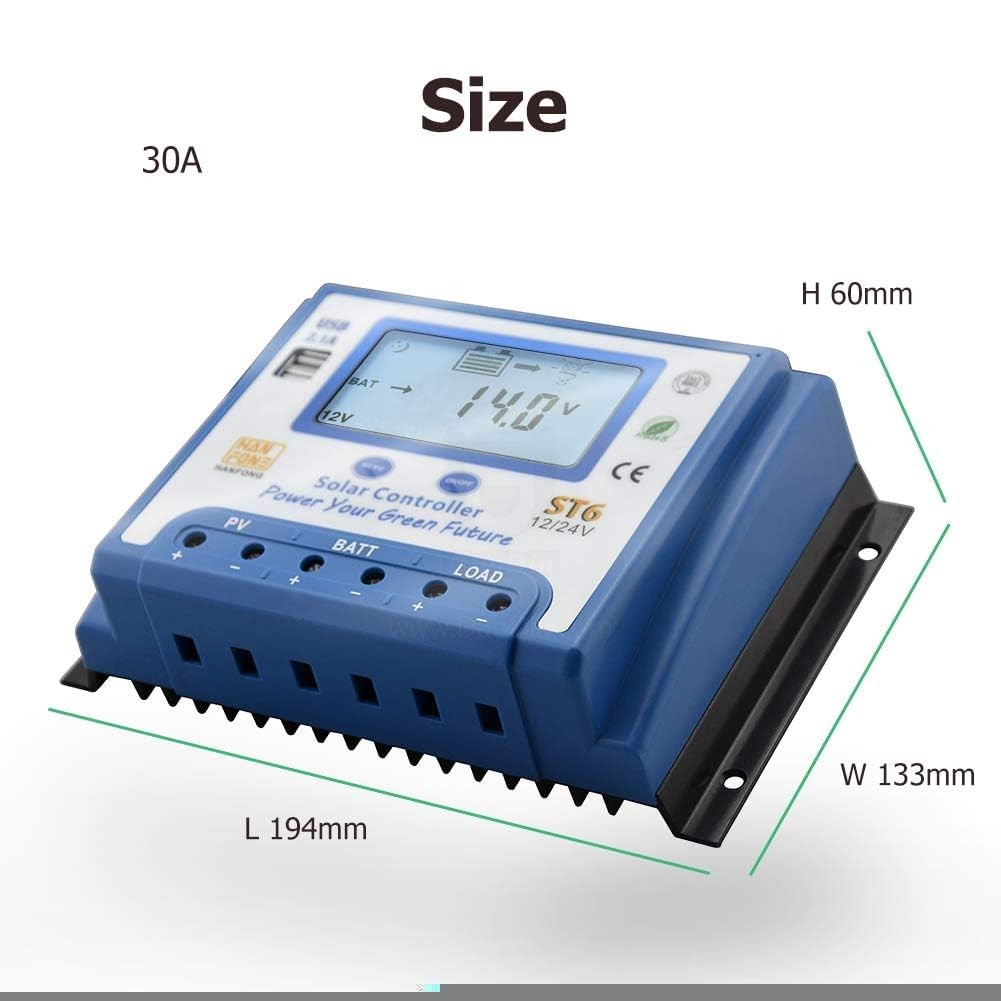 Solamr 30A Solar Charge Controller 12V/24V Automatic Voltage Recognition Solar