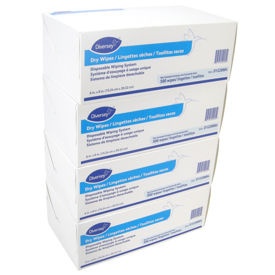 Diversey Dry Wipes White 500 Count Dispenser Box 4 Pack 2000 Wipes Total NIB