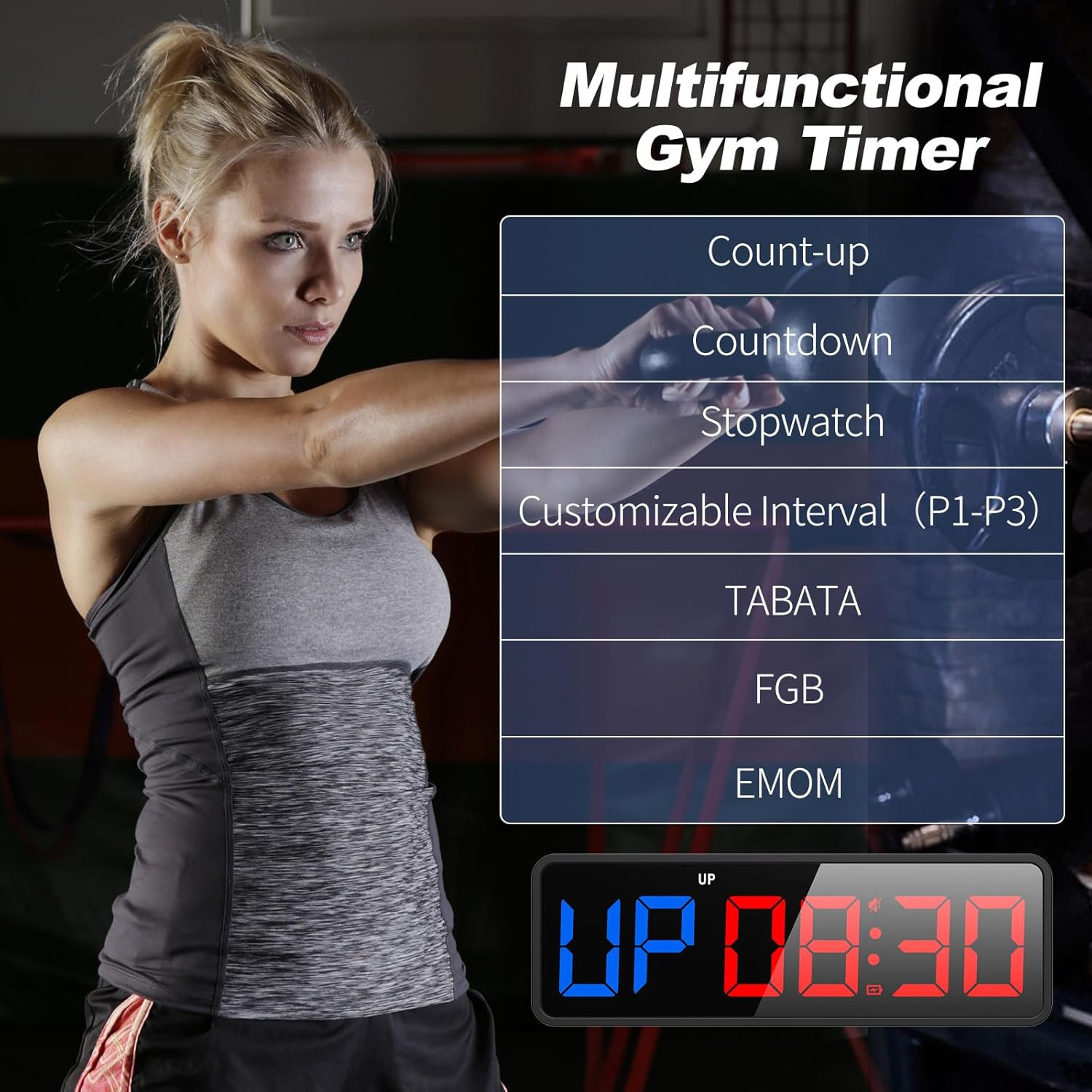 Small Portable Gym Timer Clock, Strong Magnet, Workout Interval Timer with Power