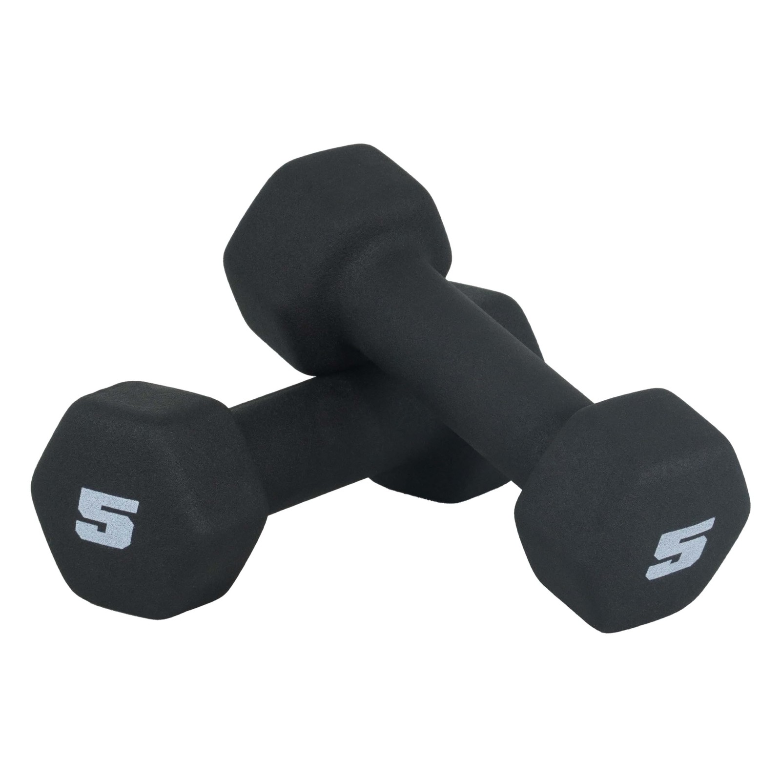 Barbell 5 LB Neoprene Dumbbell Hand Weights - Pair | Black
