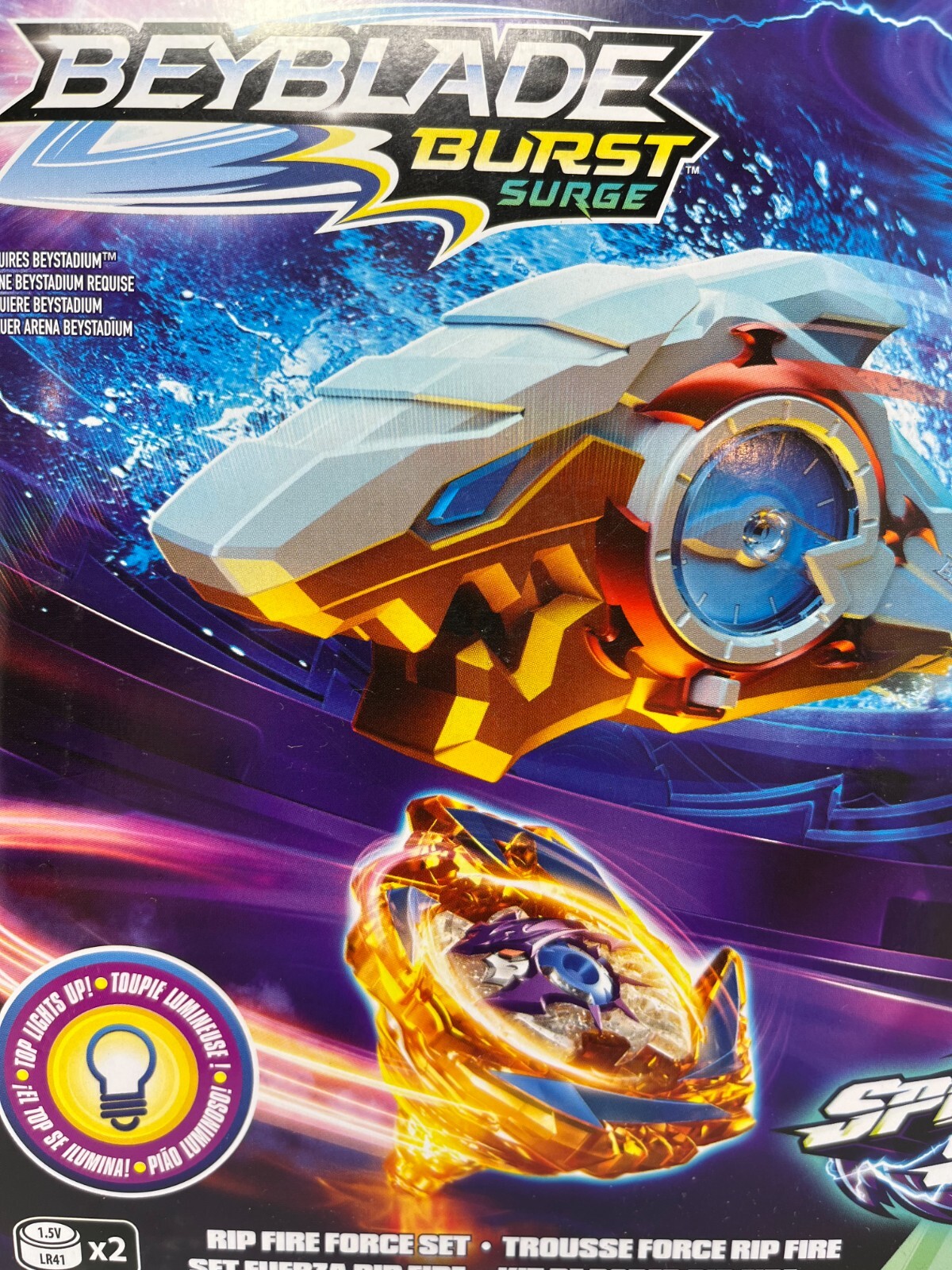 Beyblade Burst Surge White Gold Shark Launcher Light Up Rt Spin Top Hyperion H6