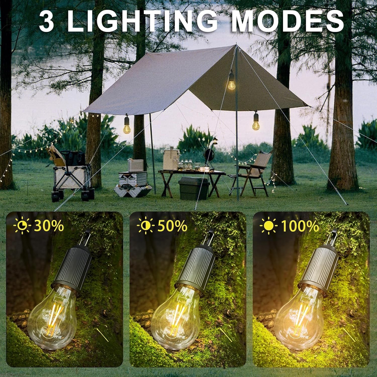 4 Pack Camping Light Tent Lamp Rechargeable LED 3 Brightness Waterproof