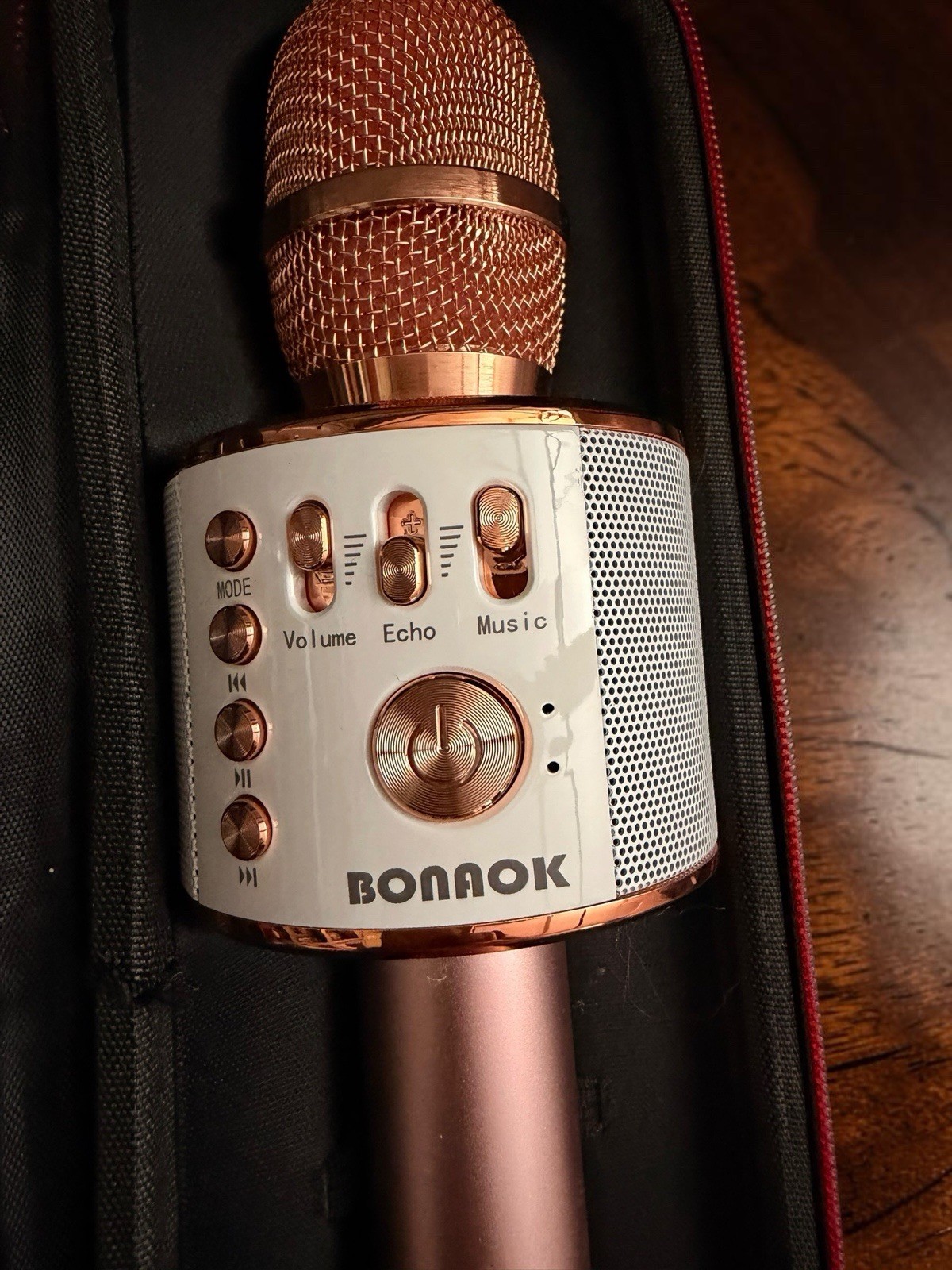 BONAOK Bluetooth Karaoke Microphone Rose Gold Wireless Mic w/ Carry Case