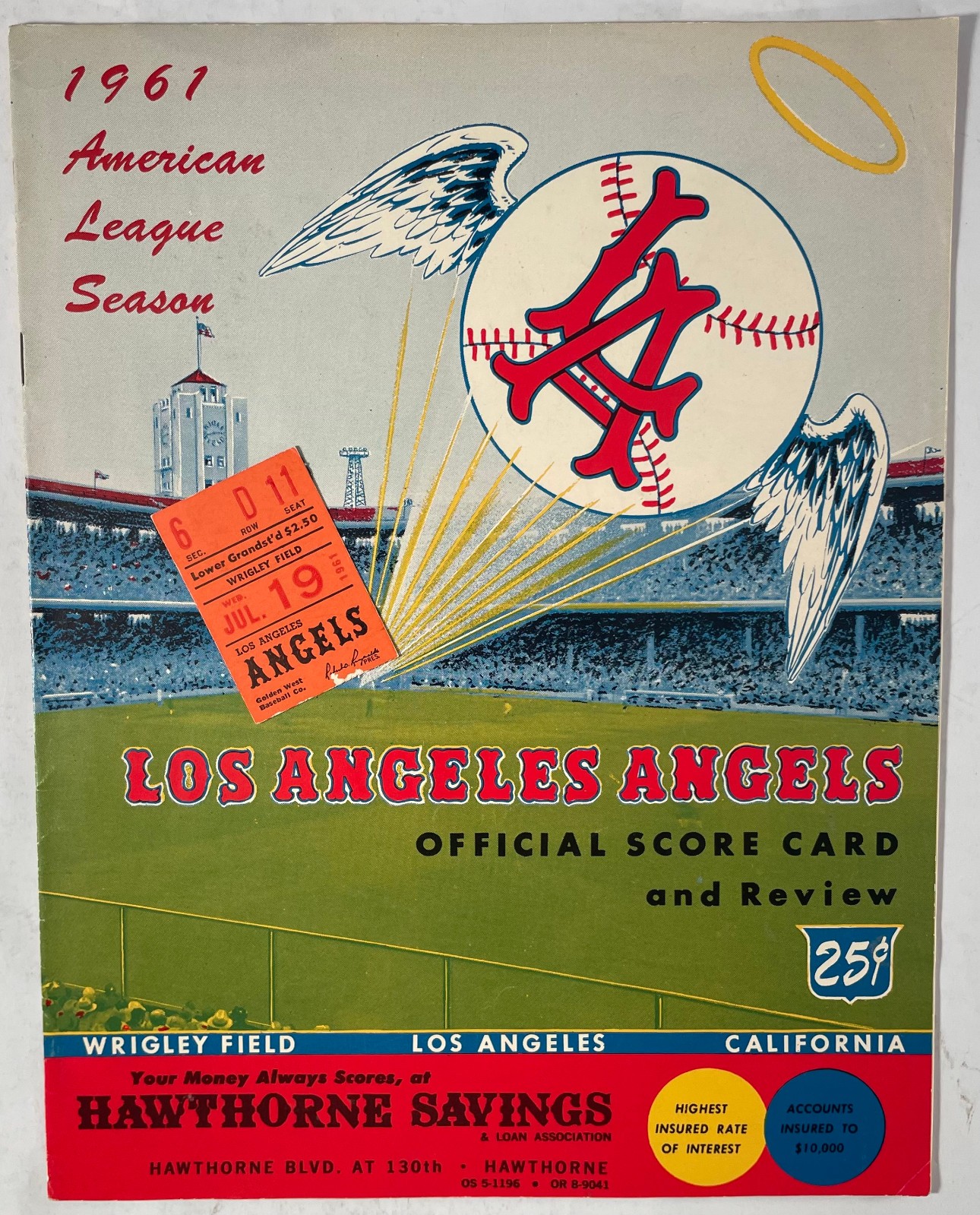JULY 19, 1961 1st yr. LA. ANGELS vs MINN. TWINS Scored Program & Ticket (RARE)