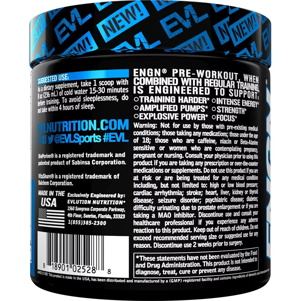 12 PACK EVL ENGN Hardcore PreWorkout Energy Mix Creatine, Energy, Pumps Blue Raz