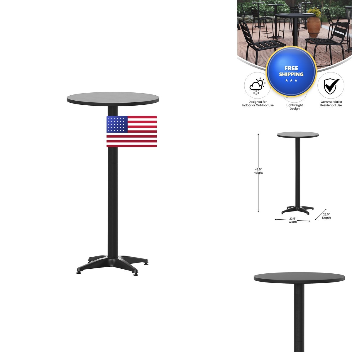 Flash Furniture Mellie 23.25 Round Aluminum Indoor-Outdoor Bar Height Table