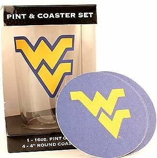 West Virginia Mountaineers NCAA 16 Oz. Pint Glass & 4 Piece Coaster Set