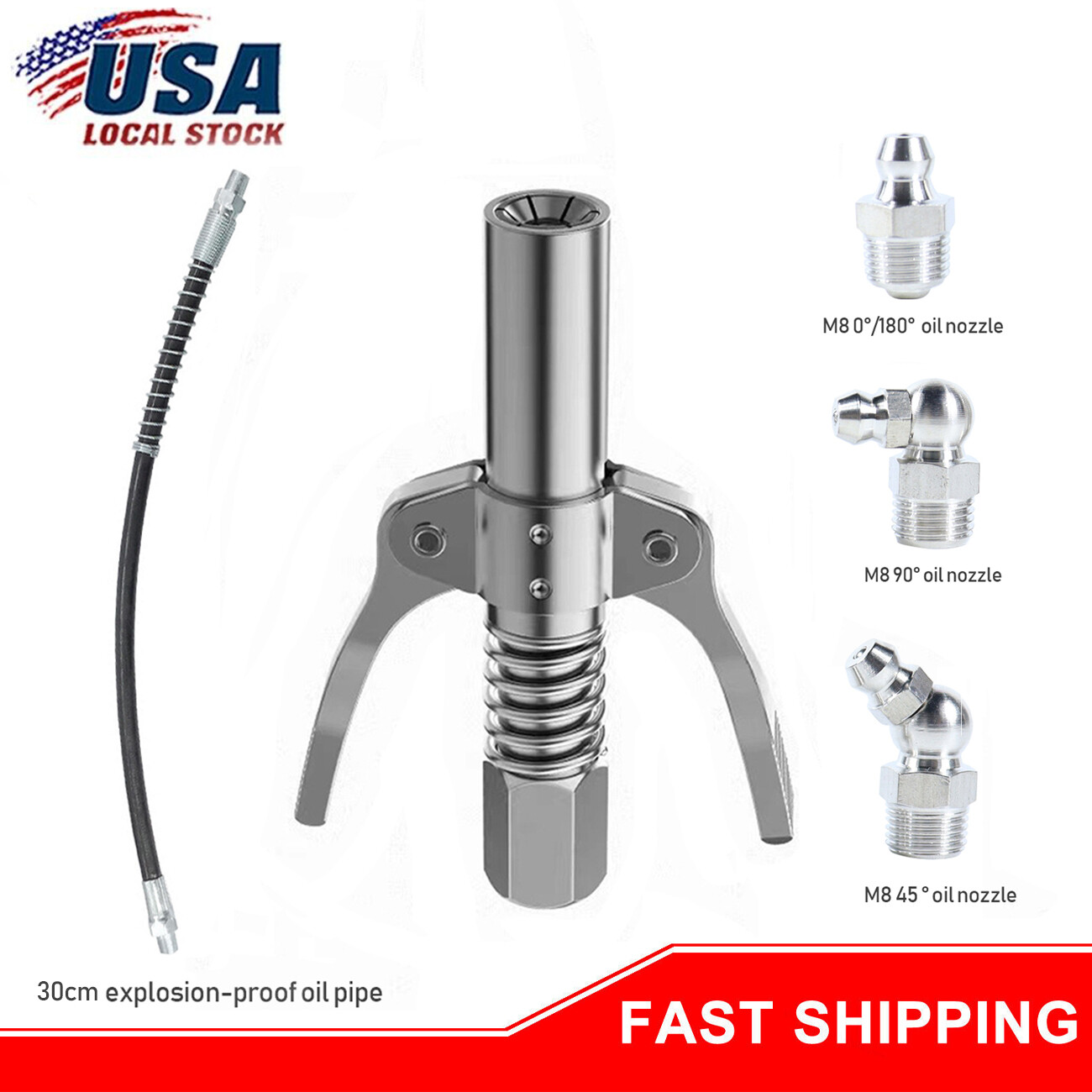 High Pressure 10000PSI Grease Gun Coupling Coupler End Fitting 1/8”NPT Kit