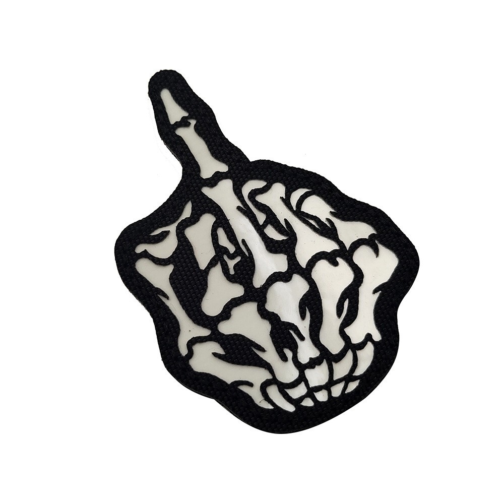 Reflective IR SKELETON MIDDLE FINGER BLACK & WHITE GITD Hook Loop Patch Glow