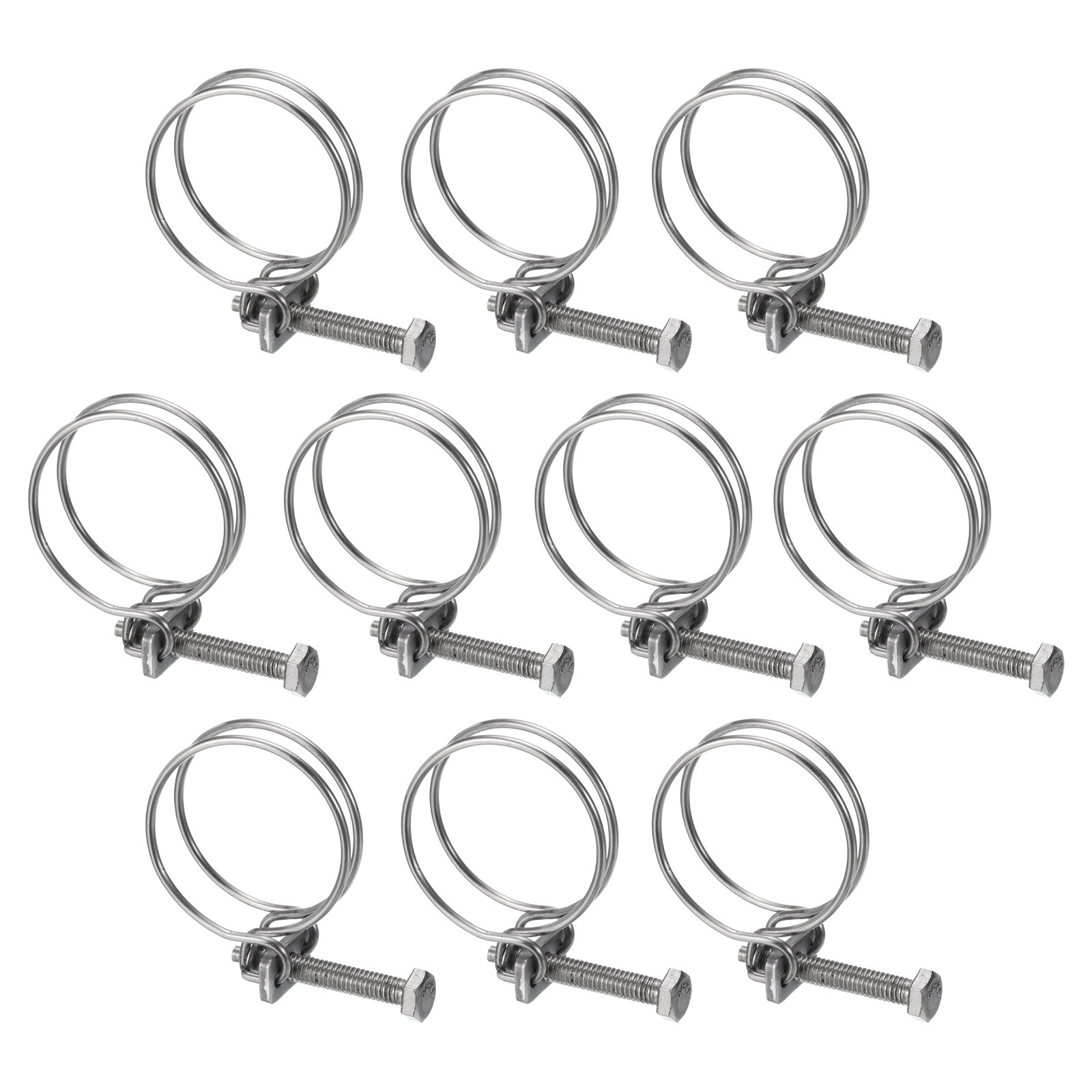 10Pcs Double Wire Hose Clamp, 32-36mm Adjustable Hose Clip with M6 Bolt