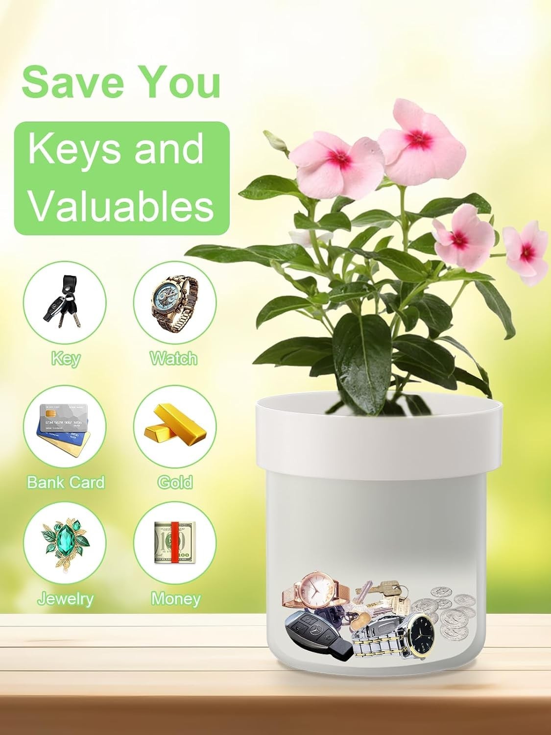 Secret Hidden Safe Flower Pot with Lock & Keys Home Outdoor Security Box