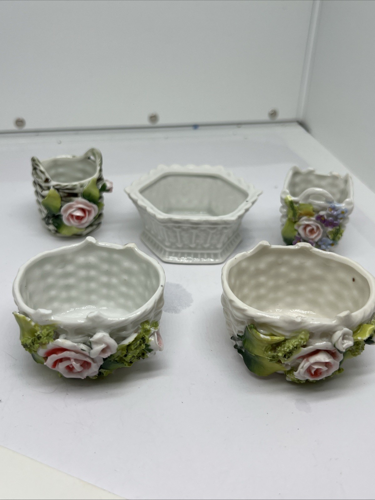 5 Mini Porcelain Flowers Baskets Germany Sold As Is !