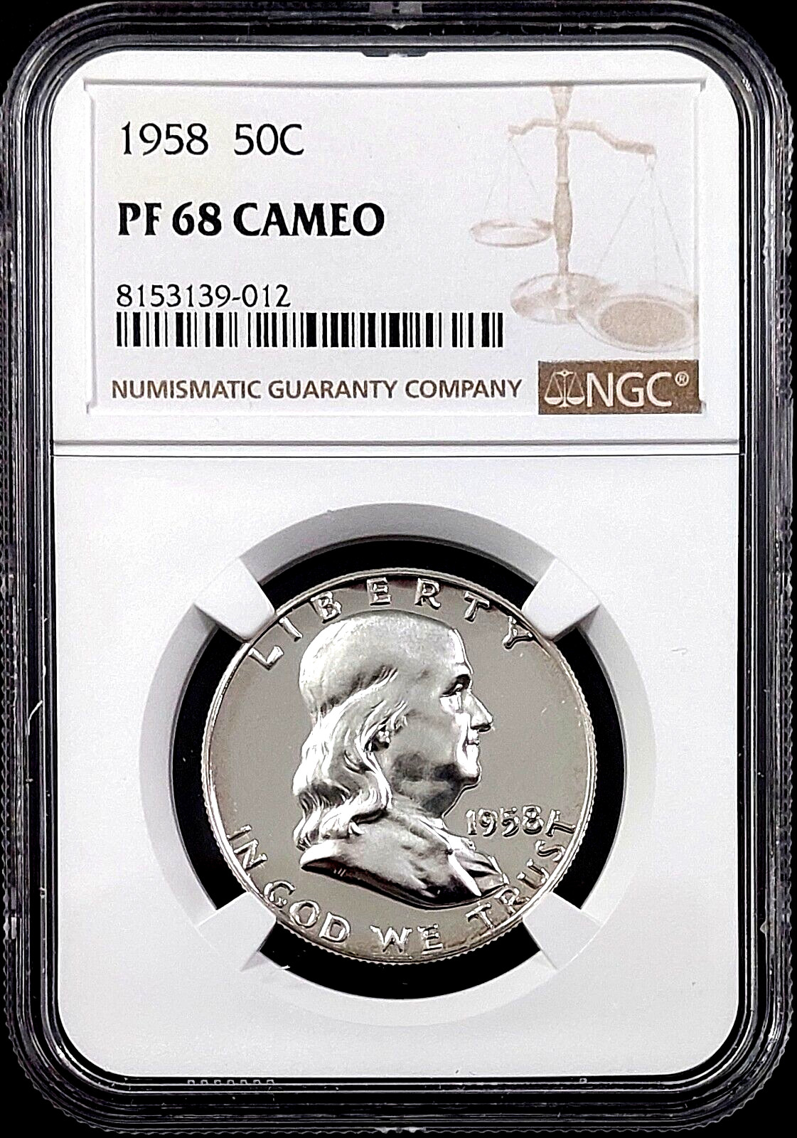 1958 Proof Franklin Half Dollar certified PF 68 Cameo by NGC! sku 9-012