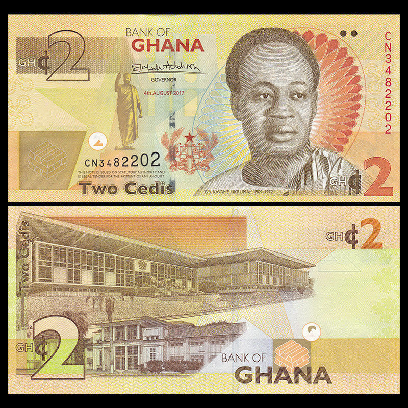 GHANA 2 CEDIS 2017 UNC  OLD AND NEW PARLIAMENT BUILDINGS,DR.KWAME NKRUMAH AT RIG