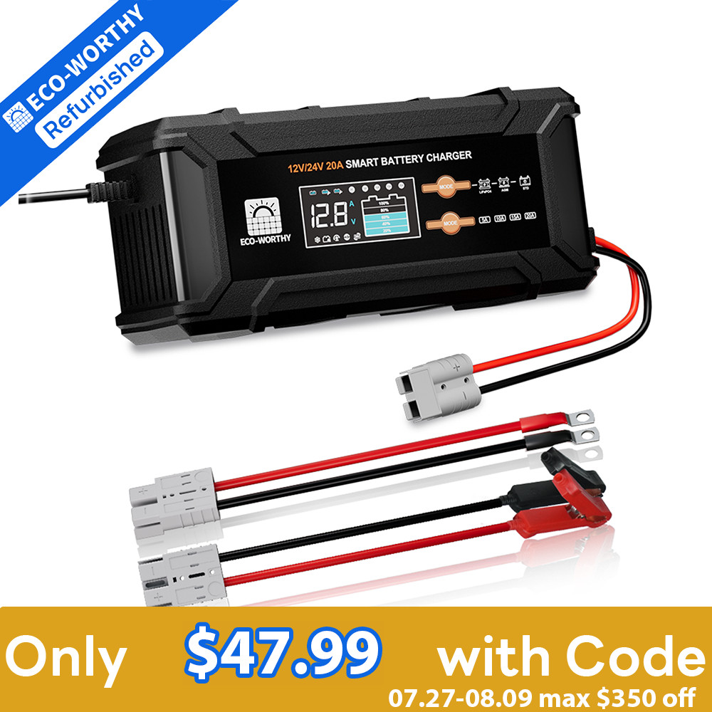 ECO-WORTHY 12V/24V 20A  Lithium LifePO4 Battery Charger 14.6V Maintenance