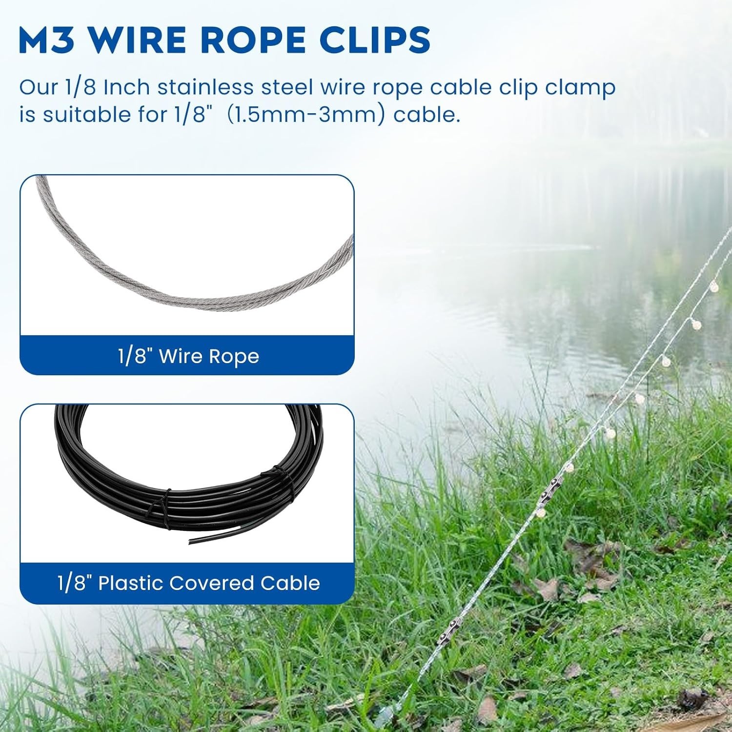 20Pcs M3 Stainless Steel Duplex Wire Rope Clips, Duplex Double Bolt Cable Clamp,