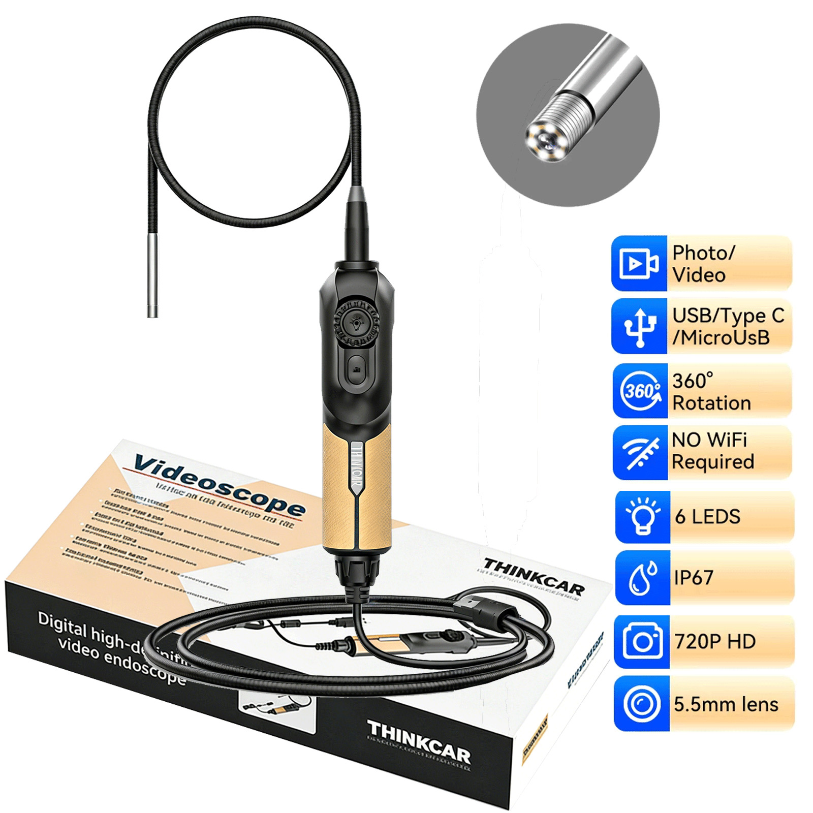 Thinkcar TES102 Waterproof Endoscope For Thinkscan 689BT 689 672 MUCAR 892BT VO8