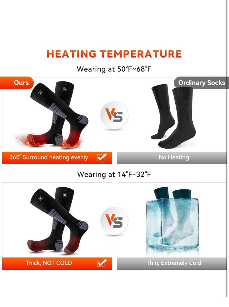 Heating Socks with APP Remote Control 9V Output 22.2WH Battery Unisex X-Large