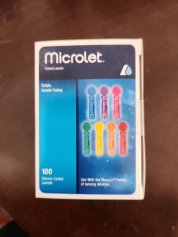 Microlet Colored Lancets 100 Count  - Silicone-Coated -Expires 3/1/2027 - Sealed
