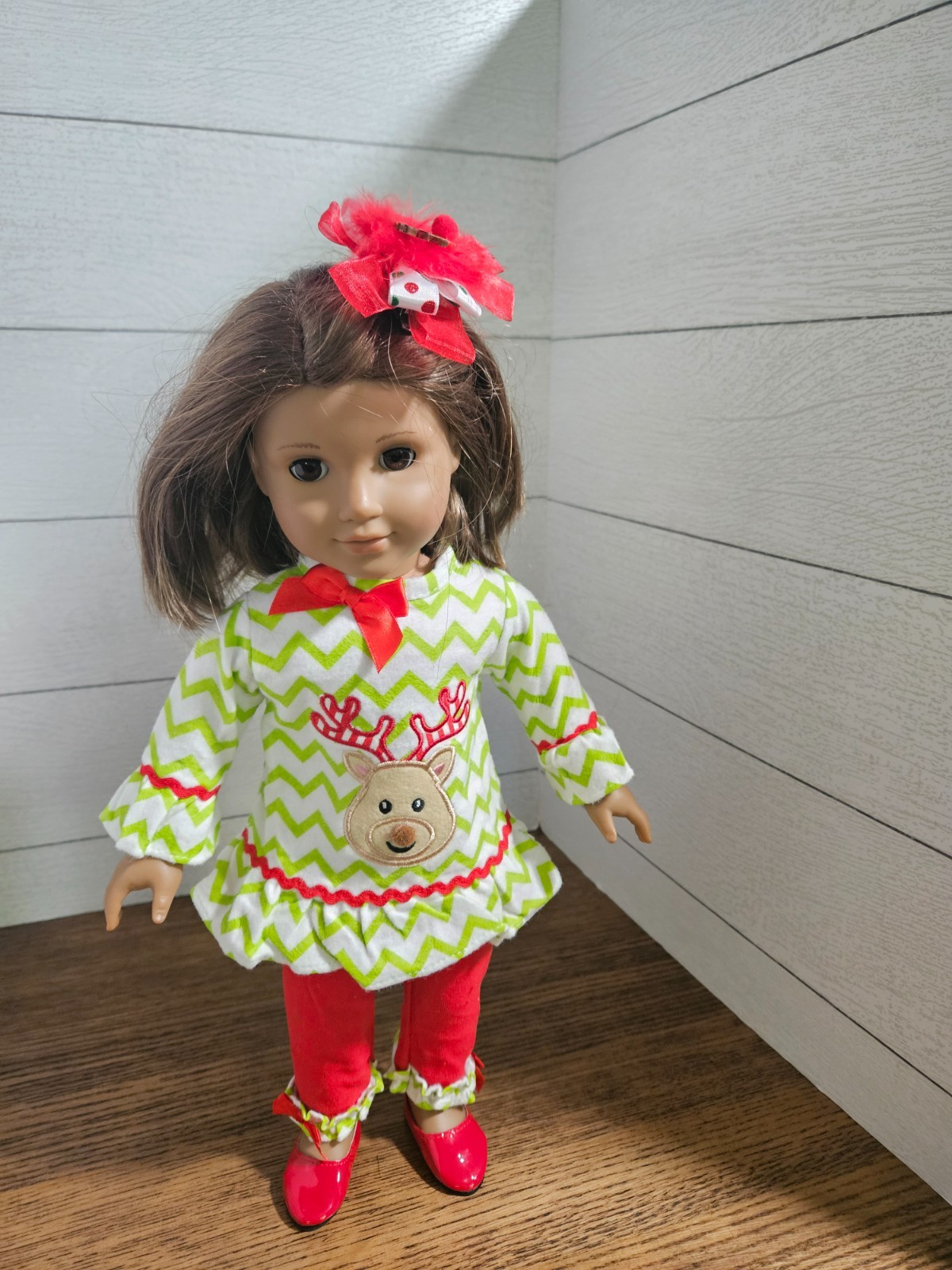 Christmas, "Rudolph the Red Nose Reindeer" Outfit & Red Shoes for 18" Dolls