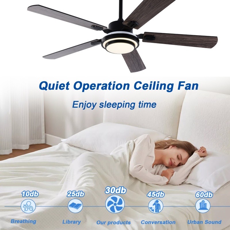 52" Modern Wood Ceiling Fan with Light 5 Double Sided Blade Reversible Remote