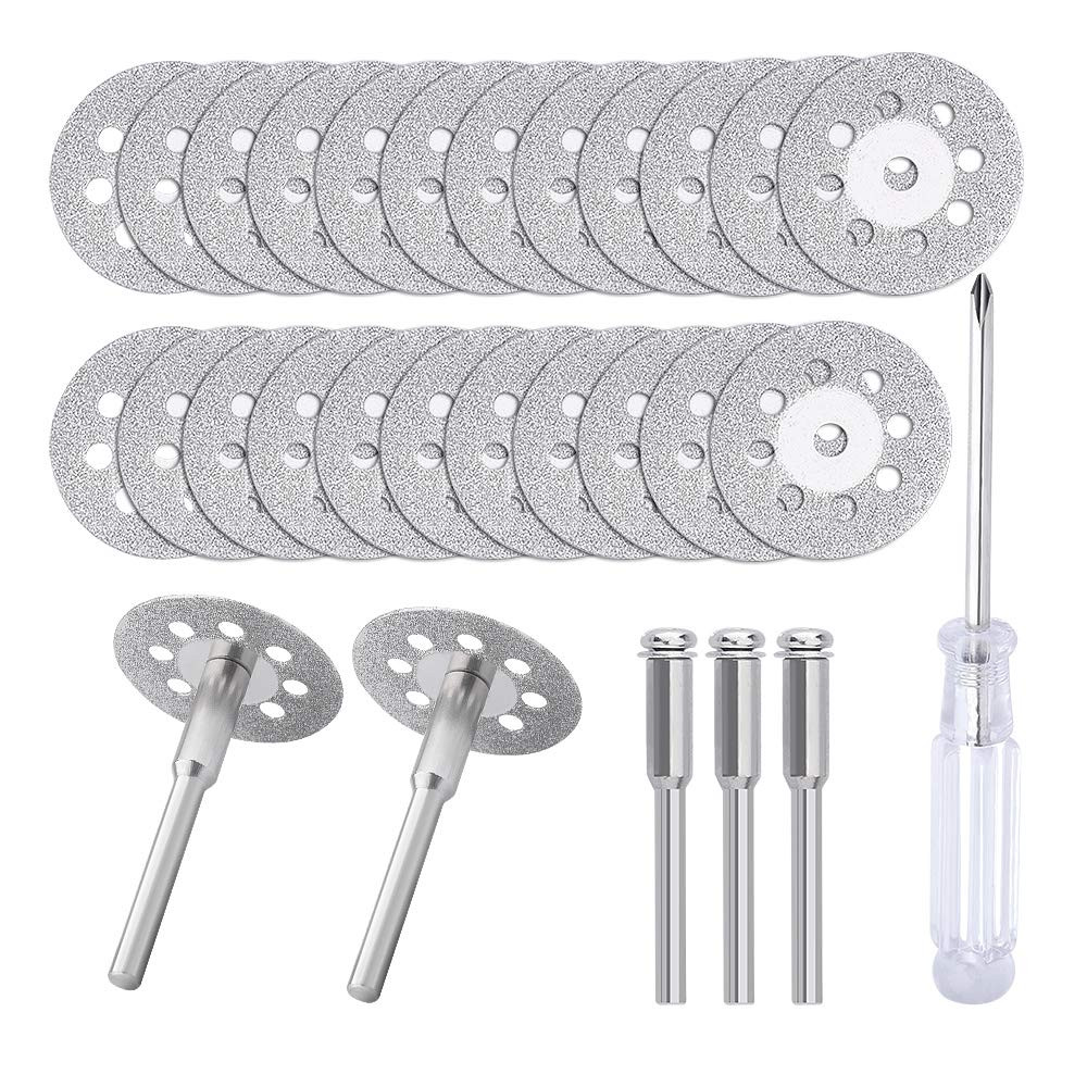 C I Y 545 Diamond Cutting Wheel (22Mm) 25Pcs with 402 Mandrel (3Mm) 5Pcs and Scr
