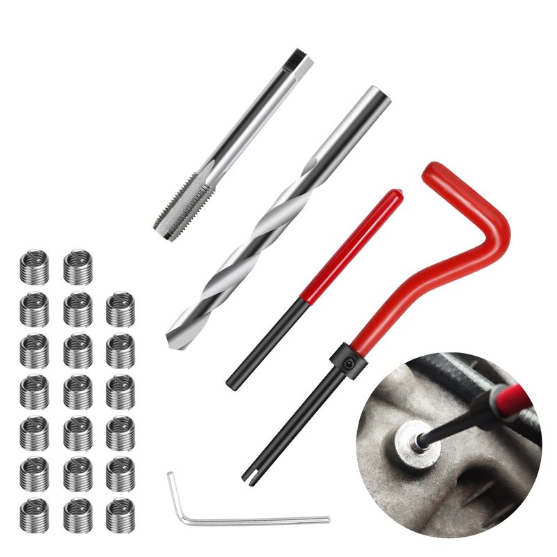 25PC Auto Thread Repair Kit M8 X 1.25 Pro Car Stainless Helical Coil Insert Tool