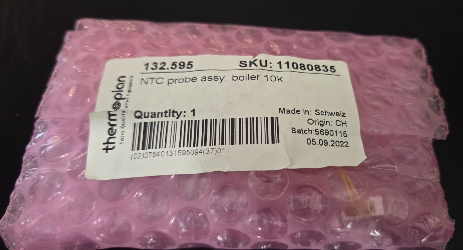 Genuine Thermoplan NTC Boiler Probe Assembly 10k OEM Part 132.595 41500.1409