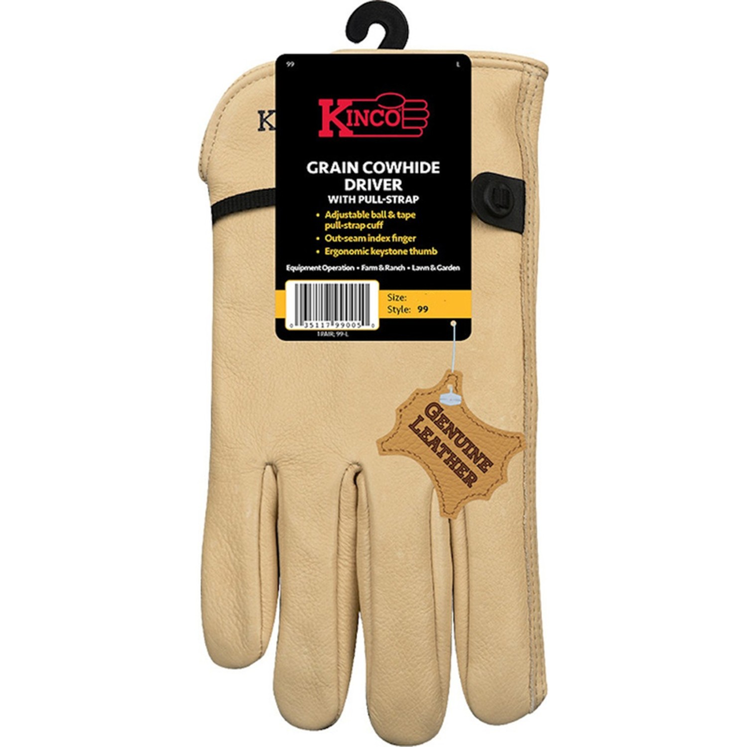 Kinco 99-M Cowhide Leather Tan Keystone Thumb Men's Driver Gloves Medium