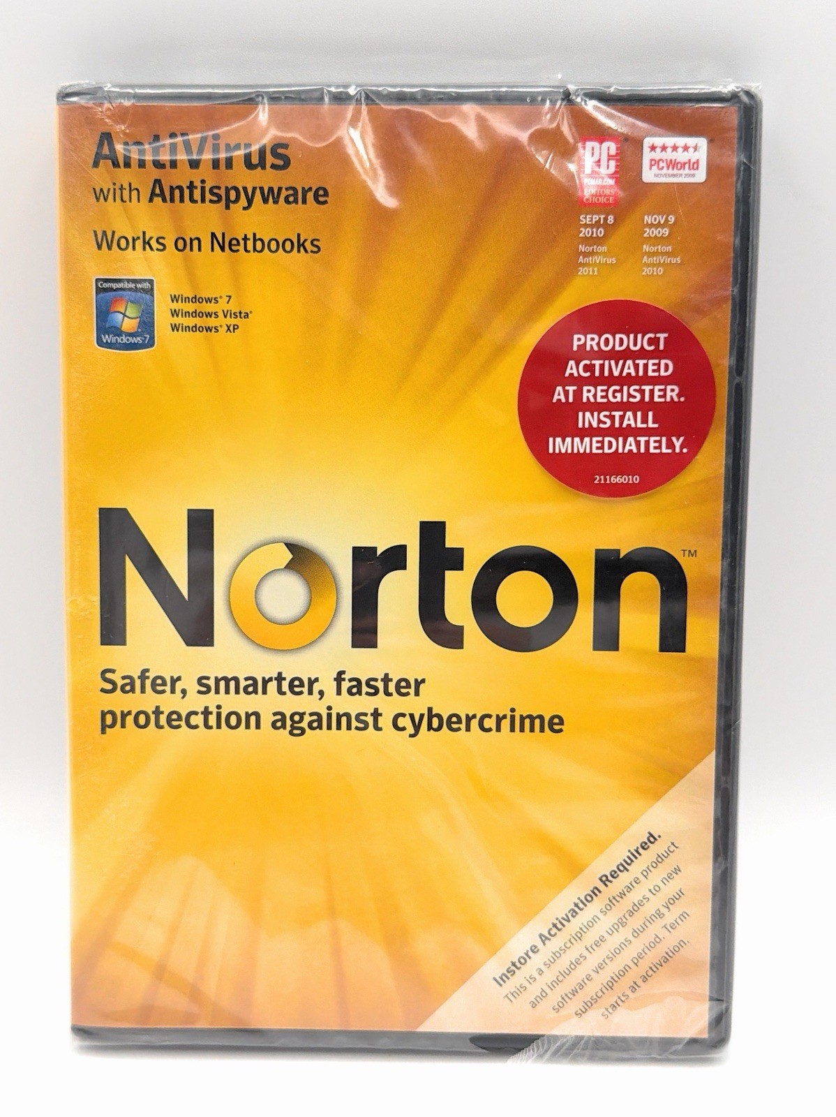 Norton Antivirus 2010 Antispyware CD Windows 7 Windows Vista Windows XP SEALED