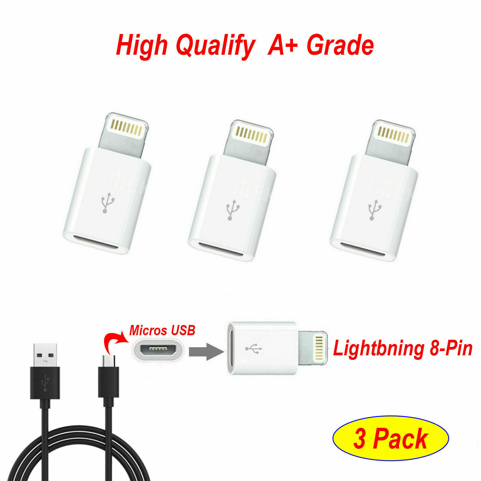 Micro USB to 8Pin Data Cable Adapter android to iPhone Converter LOT For iPhone