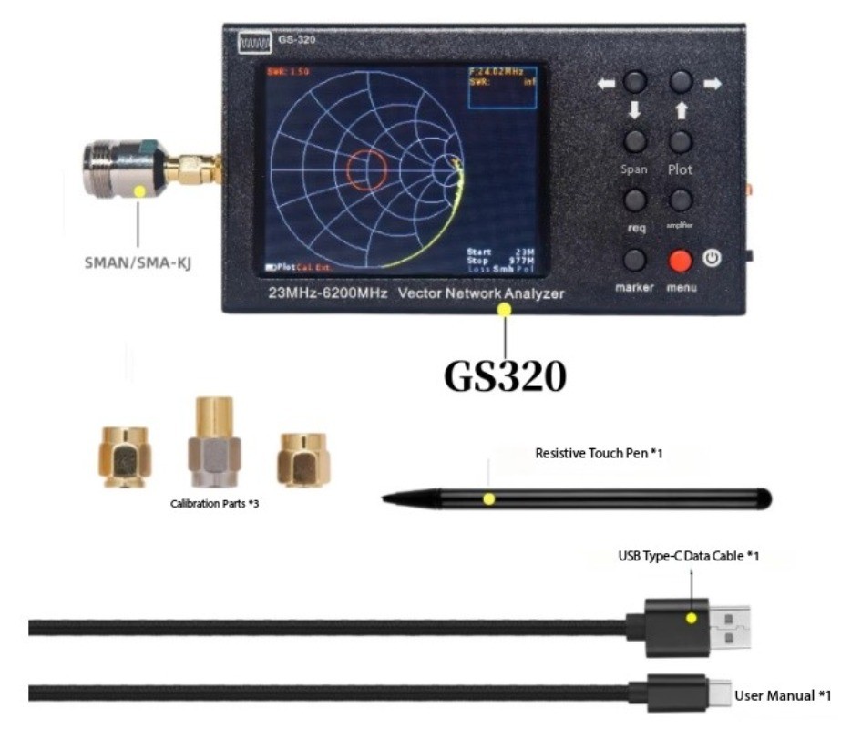 GS320 6G Portable Vector Network Analyzer Radio Standing Wave Ratio (SWR) Tester
