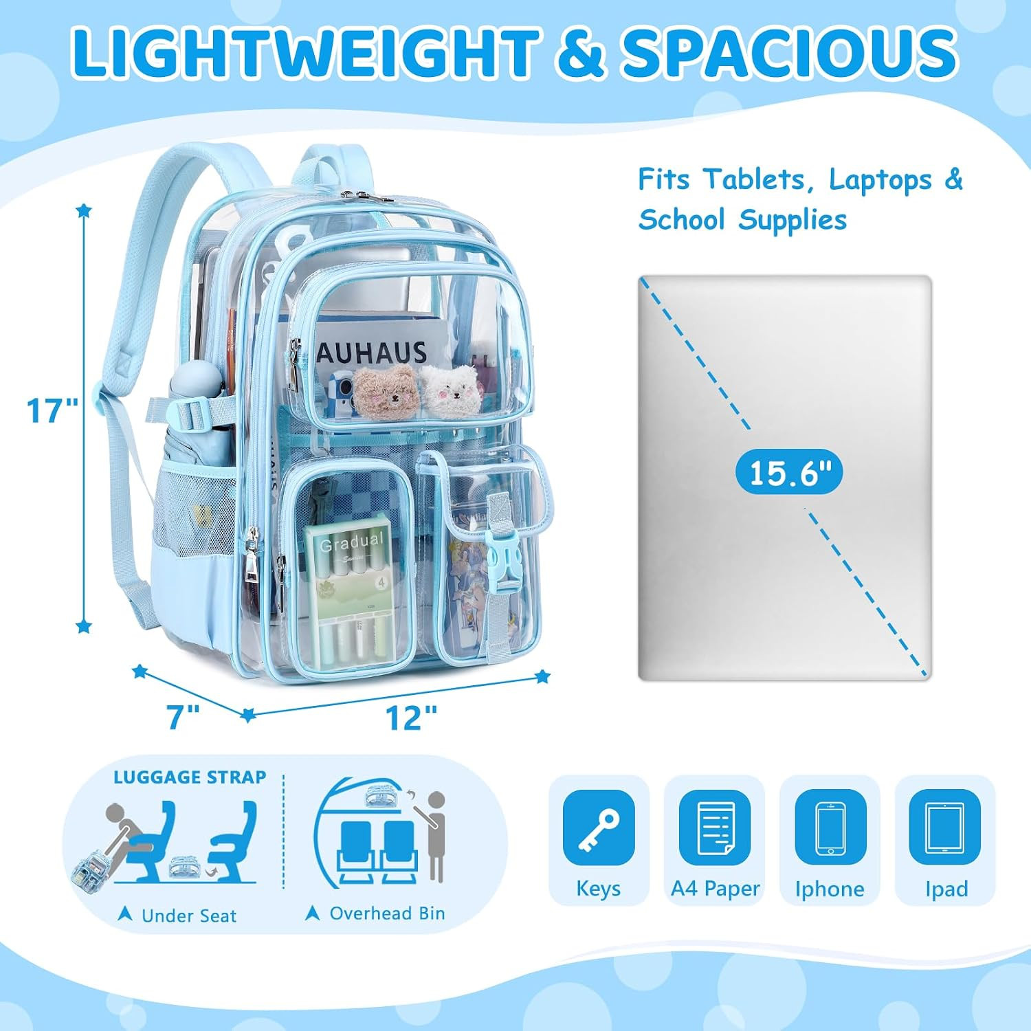 Clear Backpack for School, Heavy Duty Transparent Bookbag, See through Backpacks