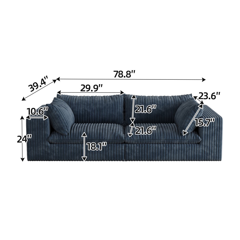 Blue 2-Seat Modular Fabric Sofa Modern Sofa Couch Versatile Design Free Shipping