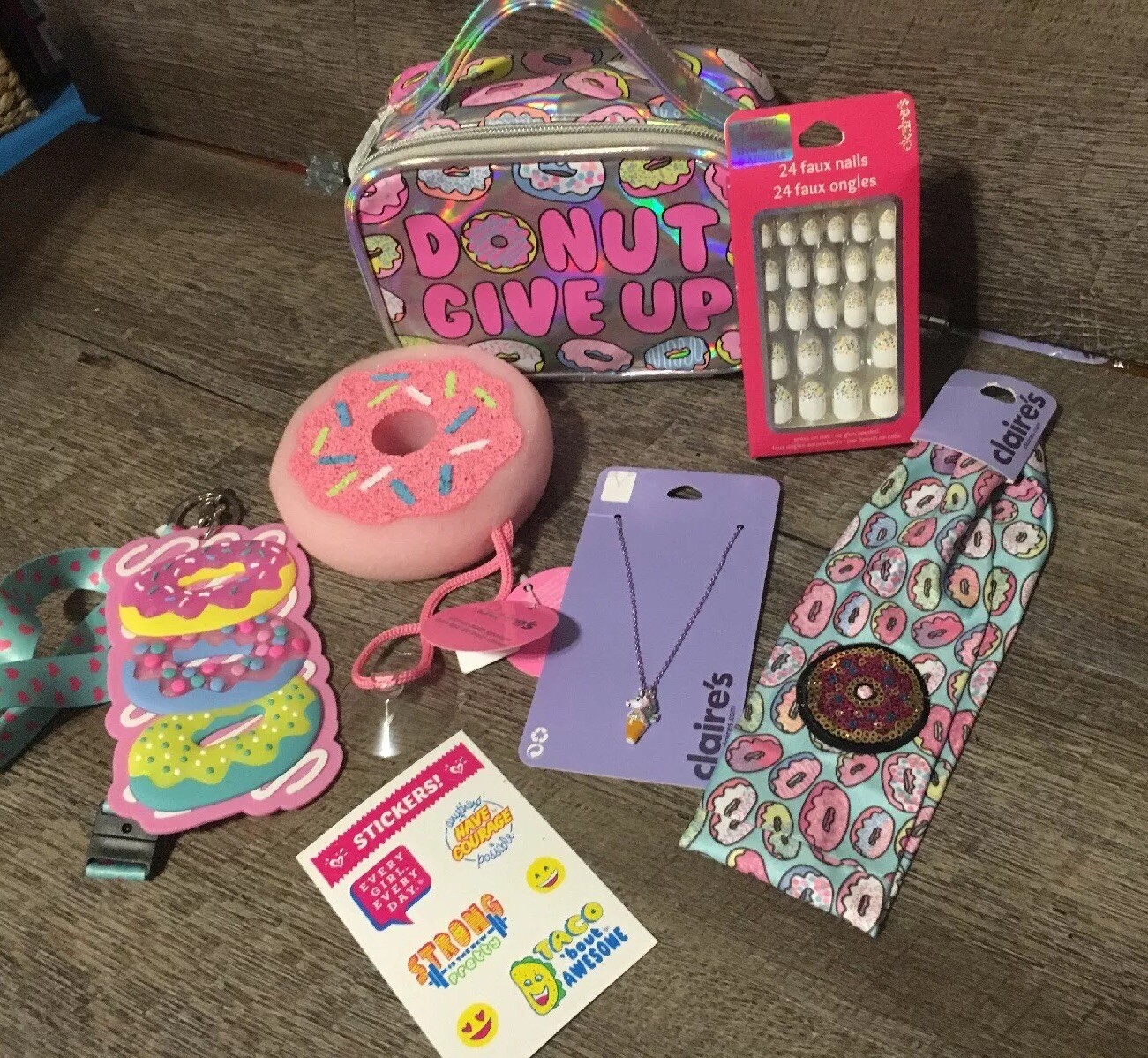 Claire’s Donut Give Up Unicorn Hair Jewelry Bag Lanyard Lot Justice Stic Easter