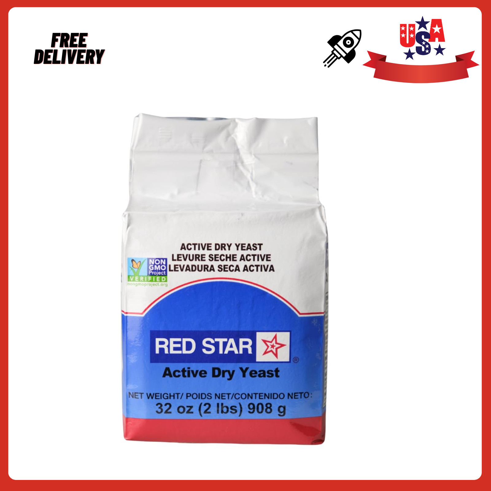 Red Star Active Dry Yeast 2lb Bulk Bag Professional Grade Baking Ingredients