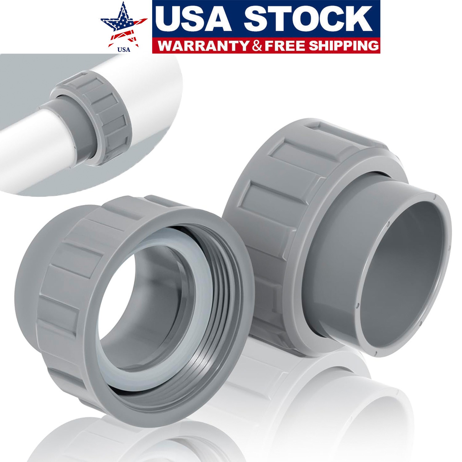 006723F 2" PVC Connector & Nut Kit for Raypak Pool Heater Part R185A R265A R335A