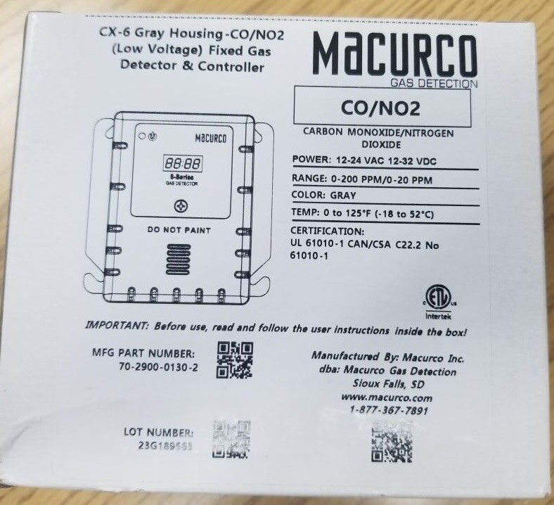 Macurco CX-6 CO Carbon Monoxide/Nitrogen Dioxide Sensor