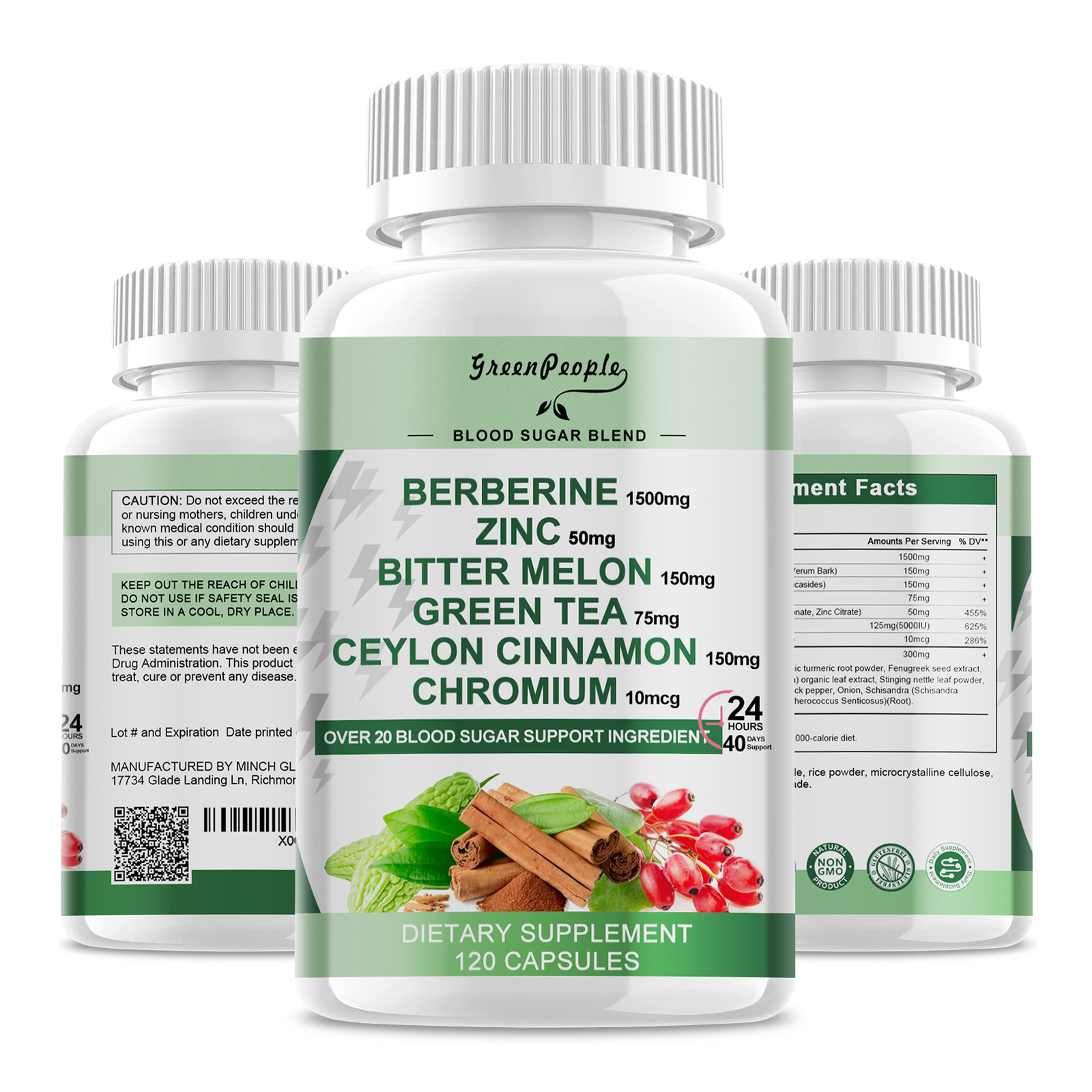 120 Berberine Capsules-High Absorption Blood Sugar, Support Heart Health