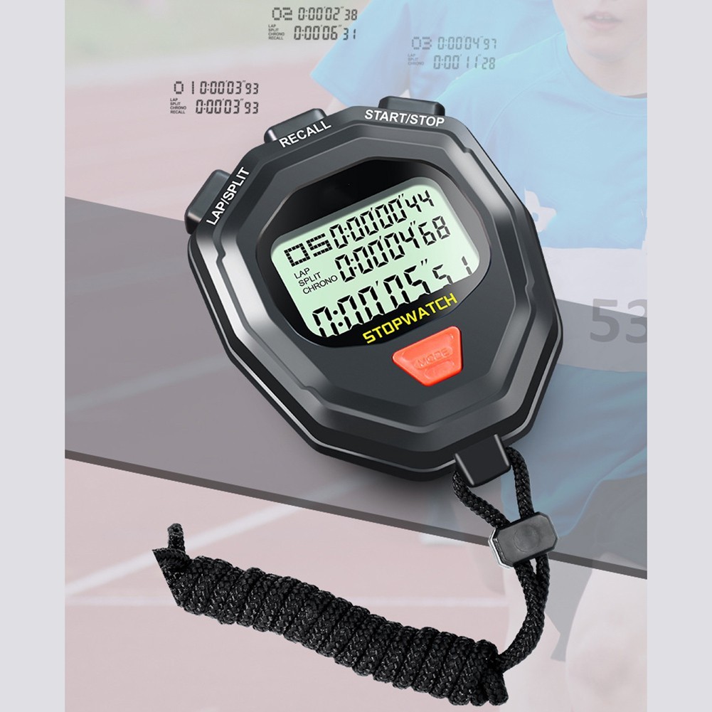 Digital Stopwatch with 60 Memory Storage Lap Split Total Time Large LCD Screen