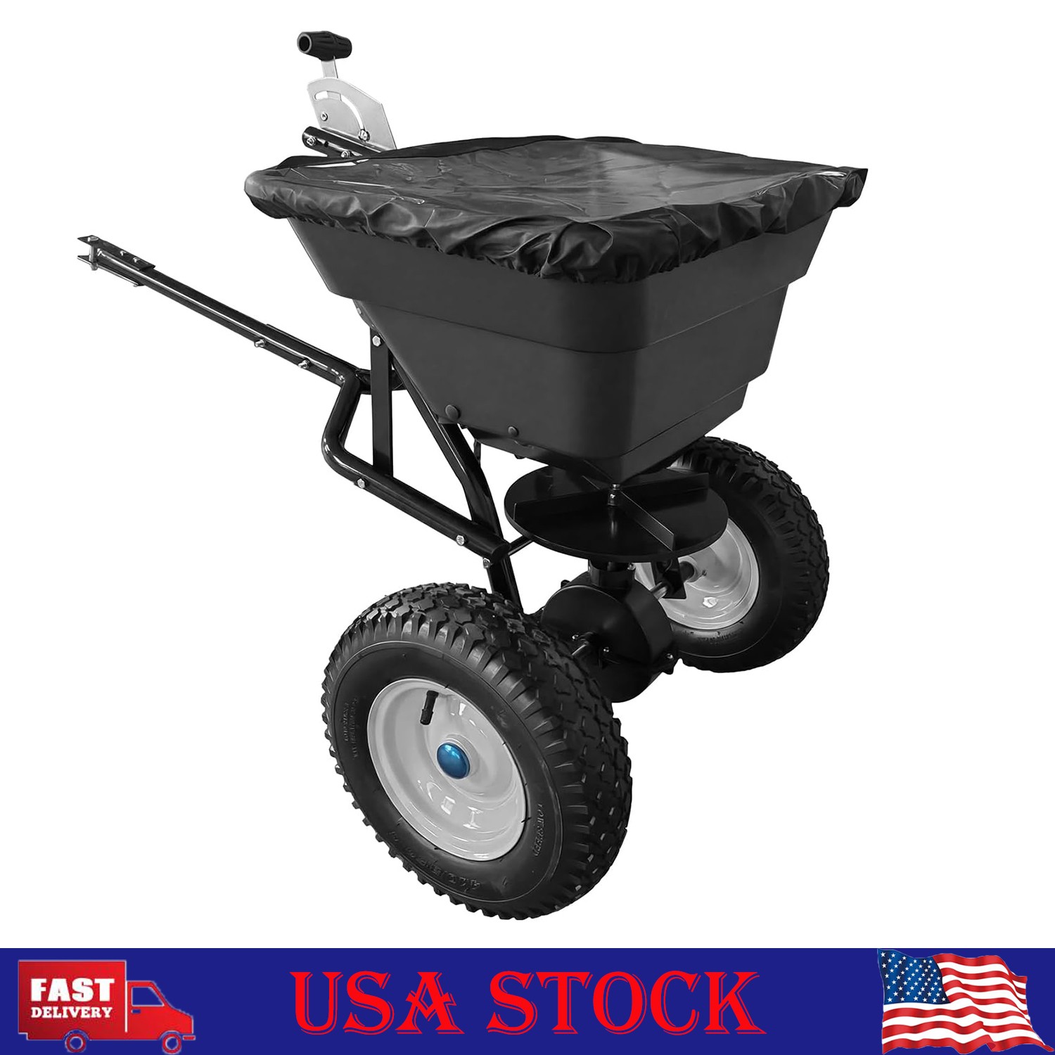 Tow Behind Broadcast Spreader, 110LBS Capacity, Pull Behind Fertilizer Spreader