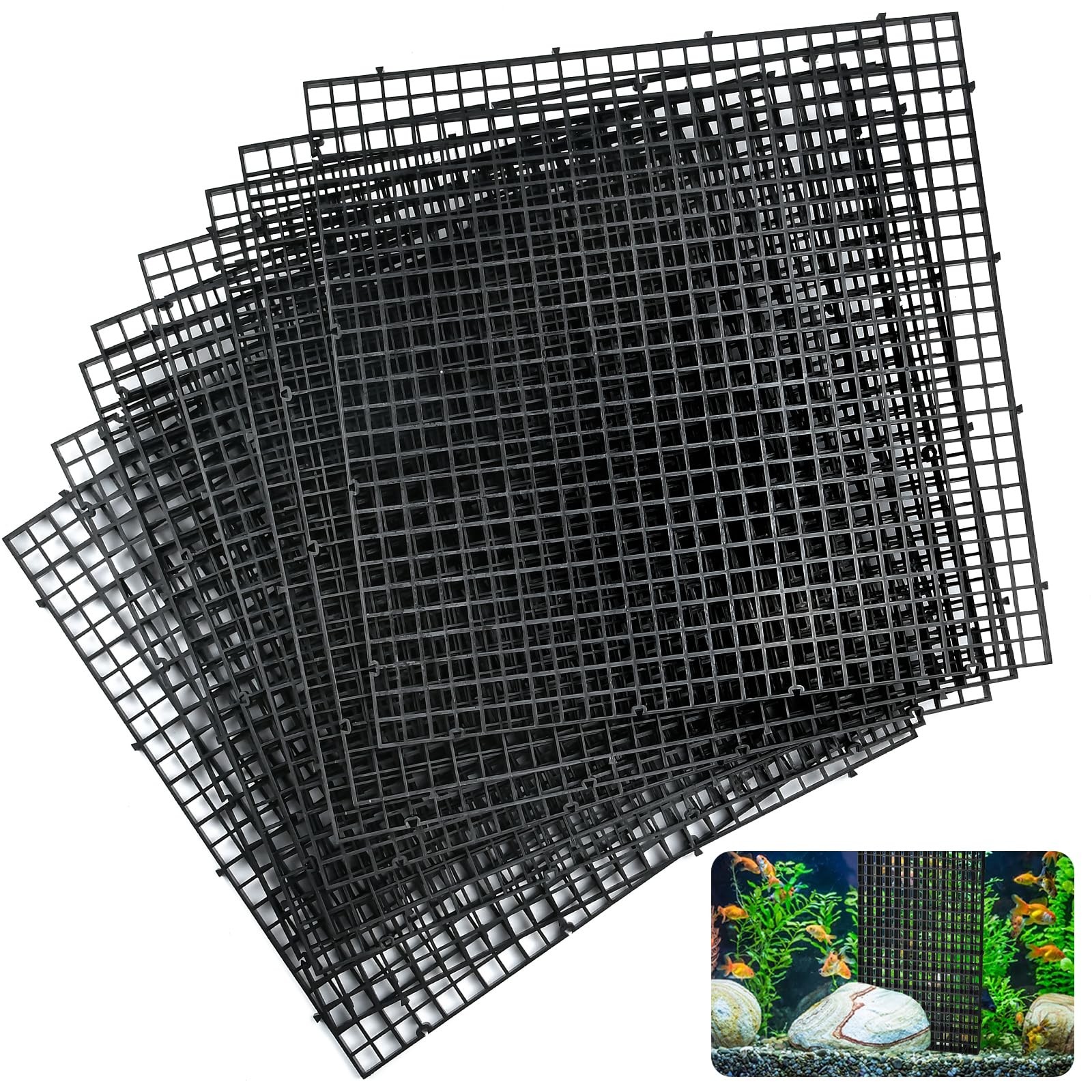 14PCS Black Aquarium Divider, Plastic Grate, Filter Bottom Tray, Egg Crate