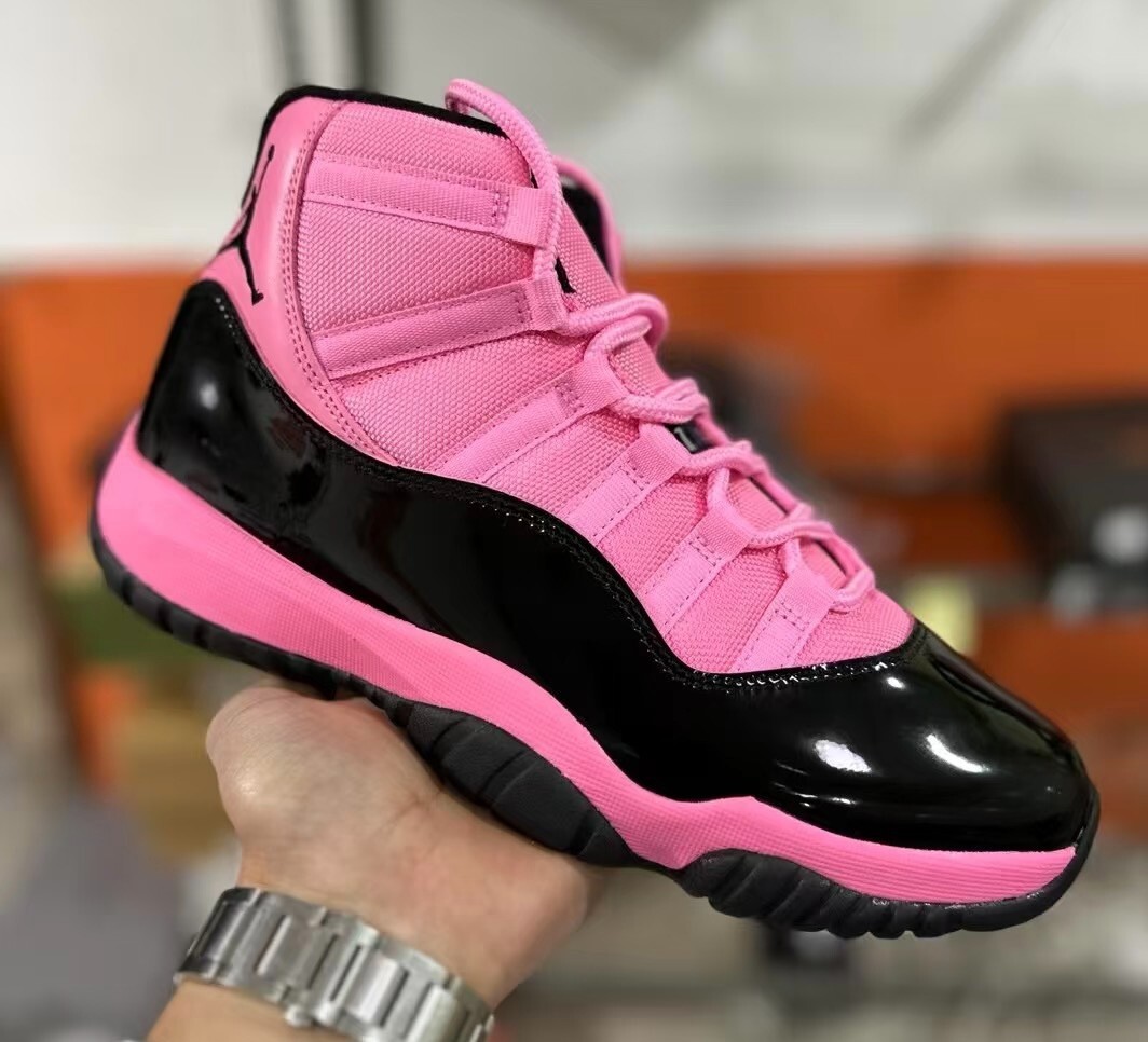 Nike Air Jordan 11 "Black and pink high-top trendy comfortable skate shoes"