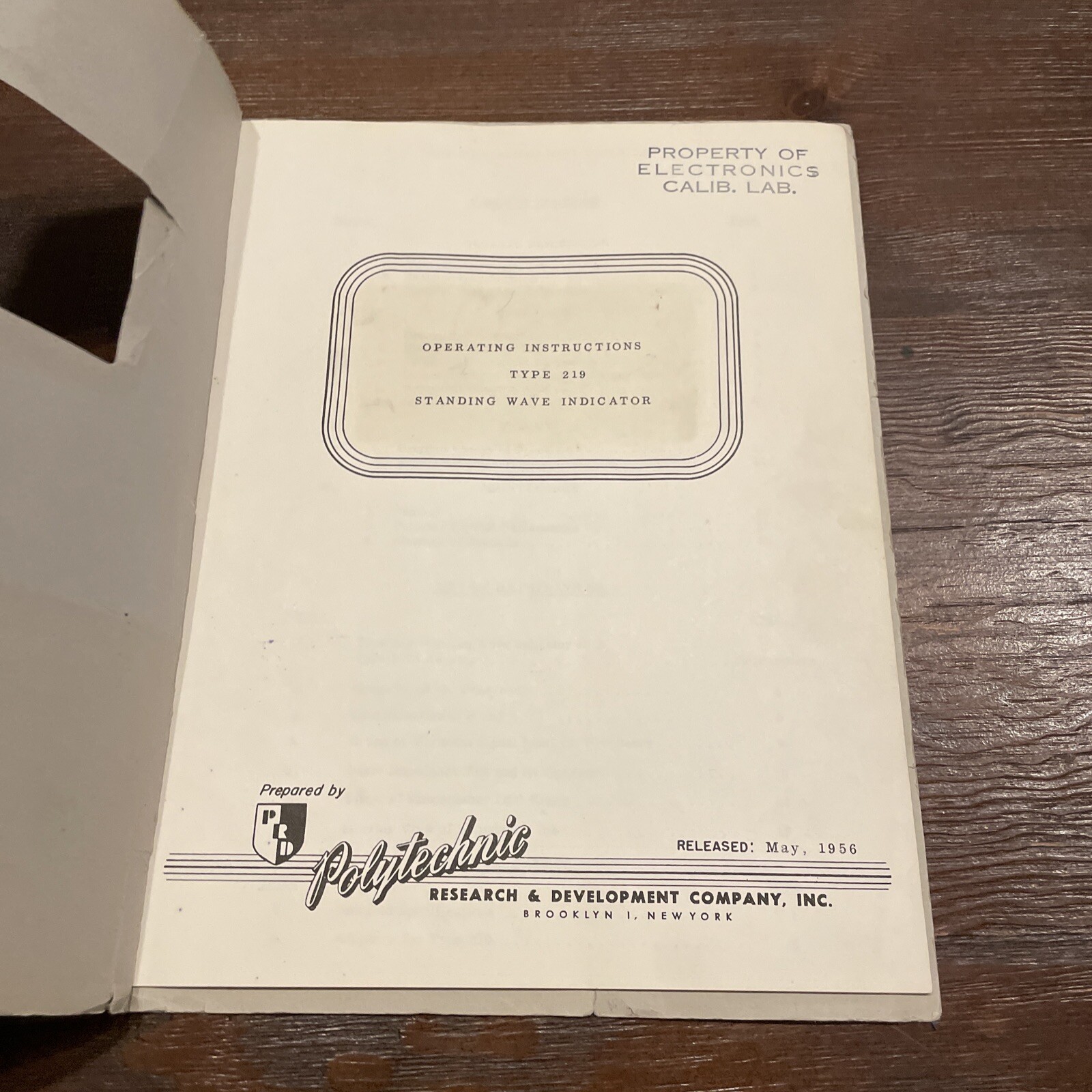 Polytechnic Research PRD Type 219 Standing Wave Indicator Operating Instructions