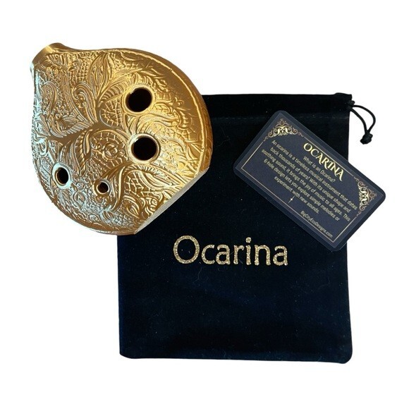 Unique Metallic Gold Filigree Ocarina Set – The Perfect Gift for Music Lovers!