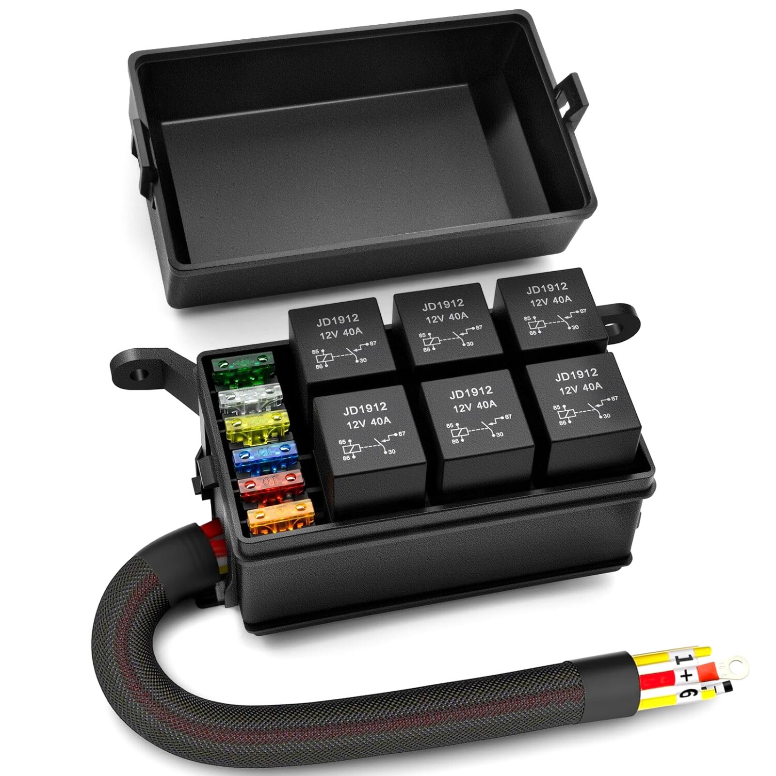 Automotive Fuse Relay Box 12V 6 Way Pre-Wired for Car Truck Marine Boat RV