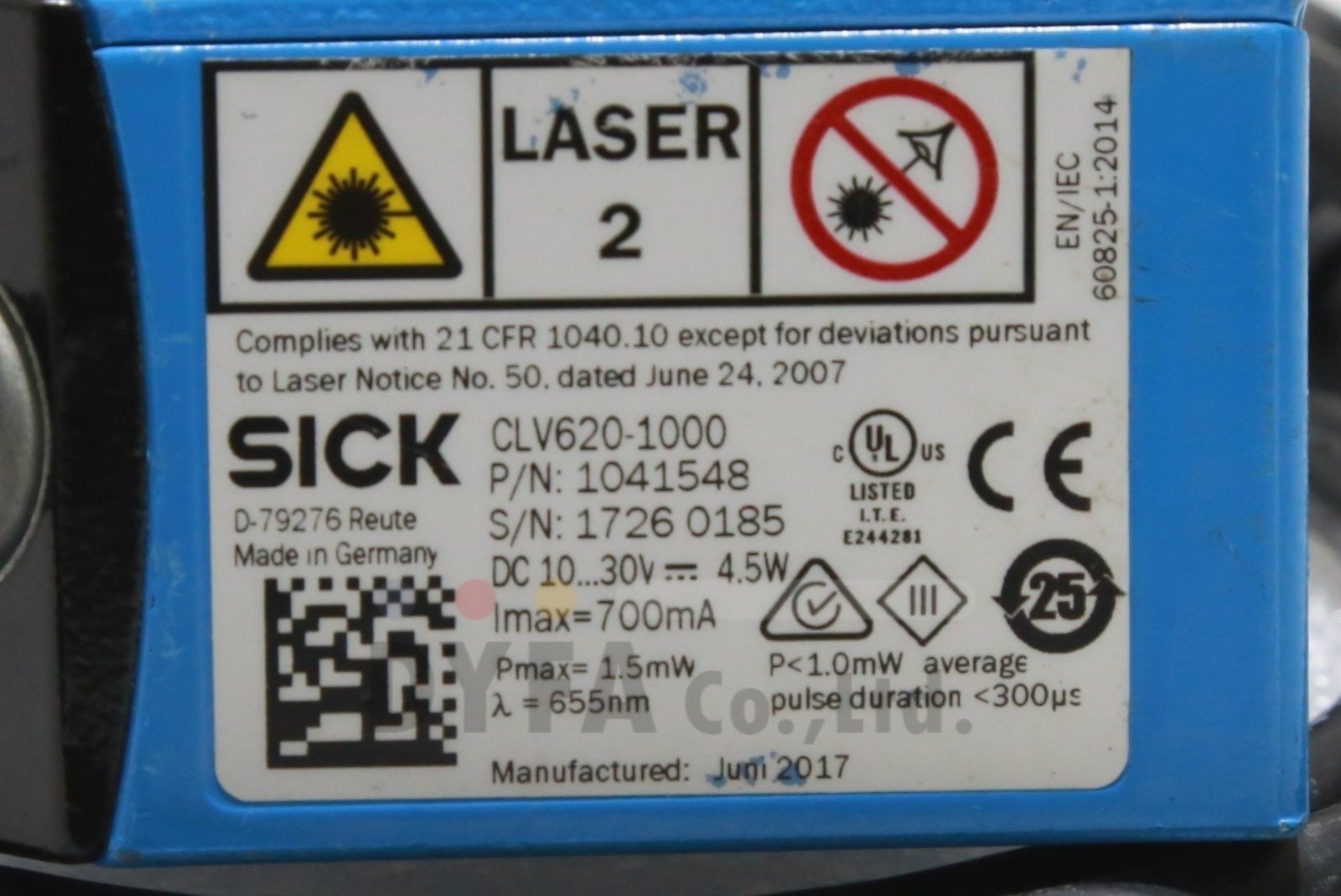 SICK Used CLV620-1000 Fixed Mount Laser Barcode Scanner Reader OPT-I-1011=9L27