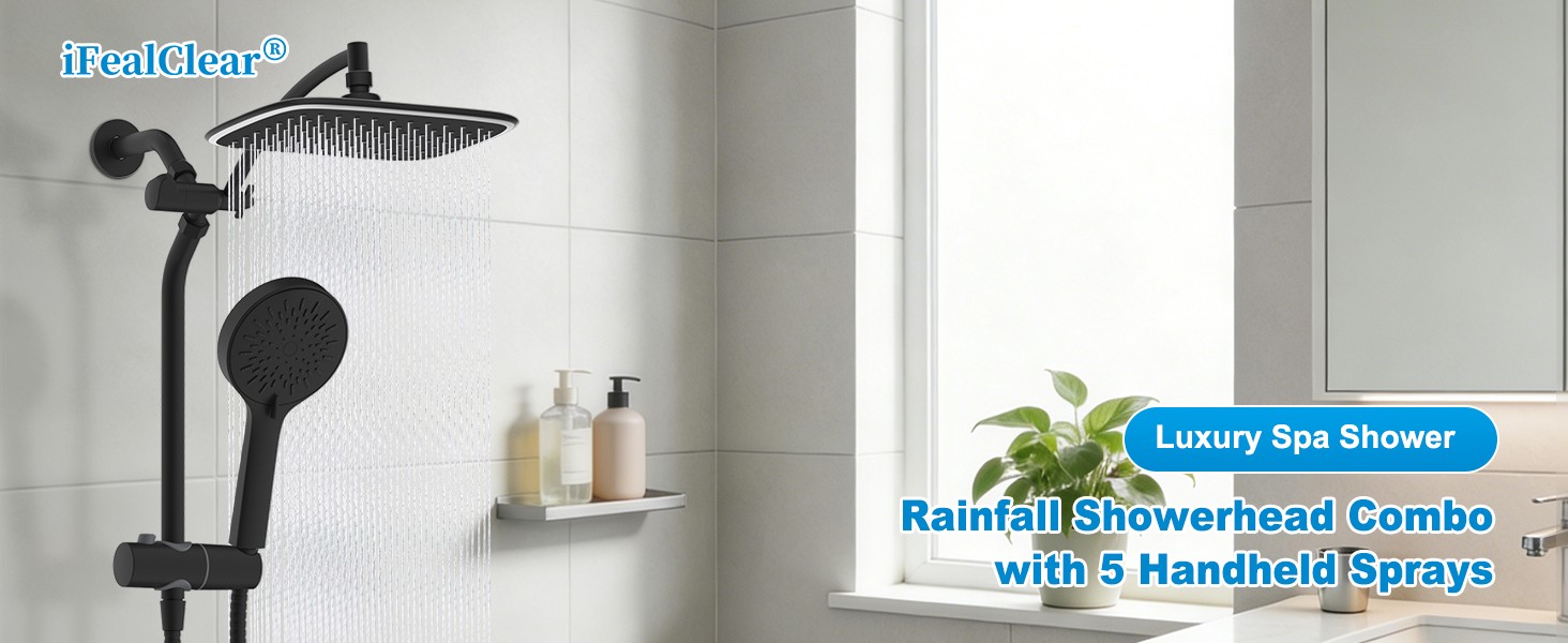 10" Black Rain Shower Head with Handheld, High Pressure Boosting Rainfall