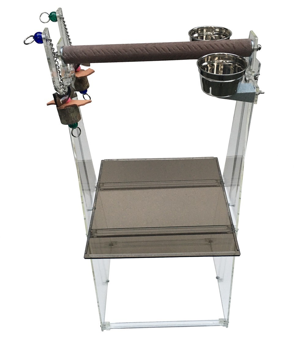 PORTABLE PARROT PERCH FLOOR STAND BIRD FEEDER Clear H36"-W16" Stainless Steel
