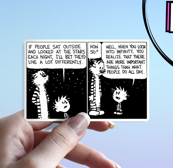 Infinity Sticker - Calvin and Hobbes Star Gazing Waterproof Cosmic Slaps Sticker